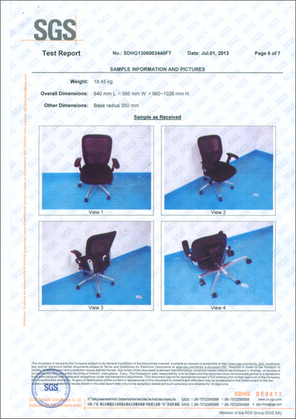 Mesh chair BIFMA test report